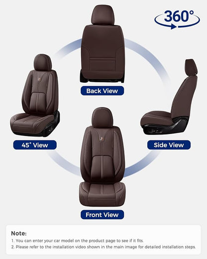 Huidasource Coffee Front Seat Cover Luxury Nappa Leather, Front Car Seat Cover with Airbag, Front Storage Pocket, Lumbar Support, Cooling＆Heating, Universal Fit for Most Cars SUV Trucks, Coffee