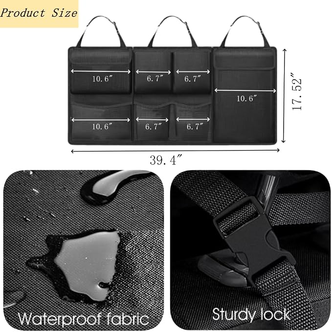 Car Trunk Organizer, Detachable Car Backseat Hanging Organizer with 7 Large Storage Pockets, Collapsible Back Seat Organizer Car Interior Accessories for SUV, Van, Jeep