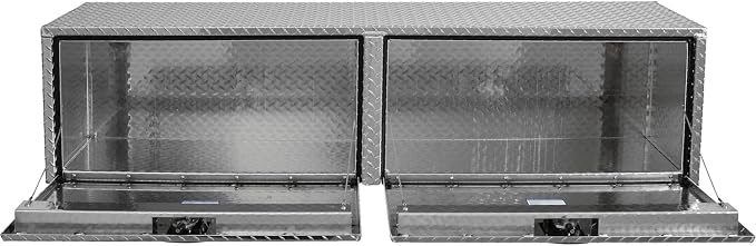 Buyers Products 1701565 Silver Aluminum Diamond Tread Topsider Truck Tool Box, 18x16x90 Inch, Made in USA, Professional Grade, Heavy Duty, Corrosion Resistant, Dual Drop Doors, Compression Latch