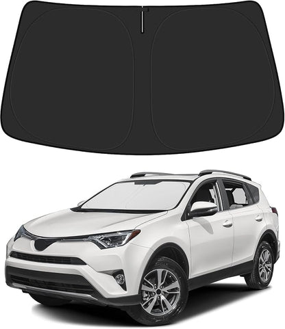 BIBLOZ Windshield Sun Shade for Toyota RAV4 2013-2018, LE, XLE, SE, Adventure, Limited, Platinum Accessories Foldable Car Sunshade Front Window Sun Visor PET Reflective Material Blocks UV Rays