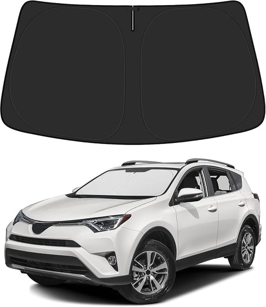 BIBLOZ Windshield Sun Shade for Toyota RAV4 2013-2018, LE, XLE, SE, Adventure, Limited, Platinum Accessories Foldable Car Sunshade Front Window Sun Visor PET Reflective Material Blocks UV Rays
