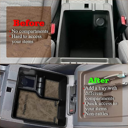 Muslogy for 2022+ Frontier Accessories Center Console Organizer Insert Tray Storage Box Armrest Organizer Compatible with Frontier 2022 2023 2024 2025 2026(Gray Leather)