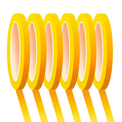 6 Rolls Fine Line Tape 1/16, 1/8, 1/5, 2/5, 1/2, 3/4 Inch x 55 Yard Fineline Masking Tape Painter Adhesive Automotive for DIY Car Auto Paint (Yellow, 1/4 Inches)