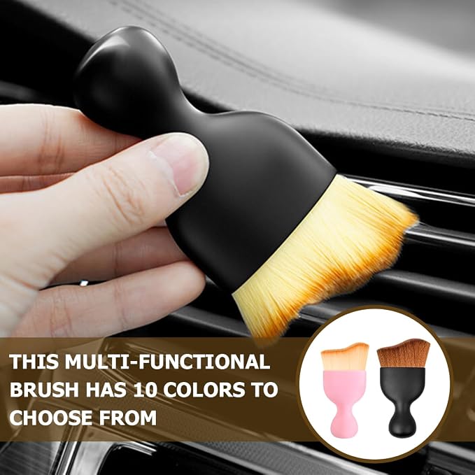Blilo Car Interior Detailing Brush with Dust Cover, Auto Soft Hair Cleaning Brushes, Scratch Free Curved Dirt Collectors, for Vehicle Dashboard Air Conditioner Vents Leather(Red/Blue)