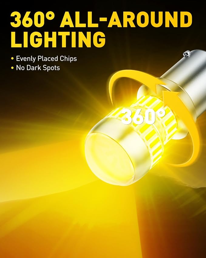 AUXITO Upgraded 1157 LED Bulb Amber Yellow Super Bright 2057 2357 7528 BAY15D LED Replacement Light Kit for Front Rear Turn Signal Light Blinker Parking DRL Tail Lights, Pack of 2