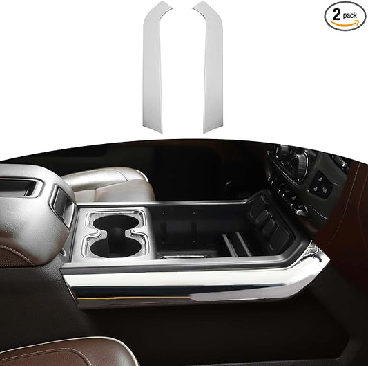 RT-TCZ for Silverado Center Console Gear Shift Side Panel Trim Cover for Chevy Silverado GMC Sierra 2014-2018 Silver Chrome Interior Accessories 2pcs