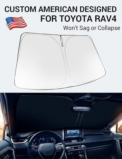 Proadsy Front Windshield Sun Shade Foldable RAV4 Sunshade Protector Custom Fit 2019-2025 2026 RAV-4 SUV Crossover, TRD Off-Road, LE XLE Premium Limited XSE Hybrid Adventure Prime Accessories