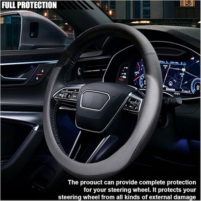 LAINLOY 14.5"-15" Car Steering Wheel Cover, Microfiber Leather Cover, Anti-Slip Breathable Steering Wheel Decoration, Universal Steering Wheel Accessories for Diverse Cars (Gray)