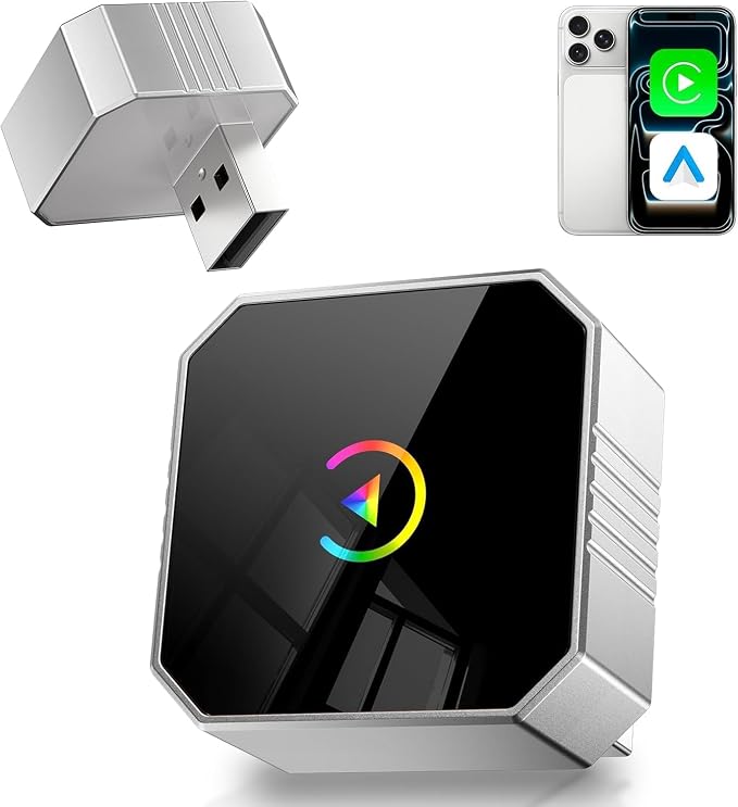 2026 Wireless CarPlay Adapter for iPhone ＆ Android Auto Mini Wired to Wireless Apple Car Play Adapter Plug & Play Compatible for iPhone iOS 10+ Android 11+ with After 2016 Cars
