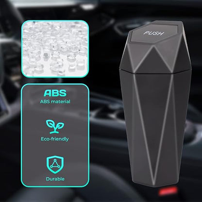 Car Trash Can with Lid, 2 Packs Diamond Design Mini Cup Holder Trash Can for Car, Office, Home Use, Black