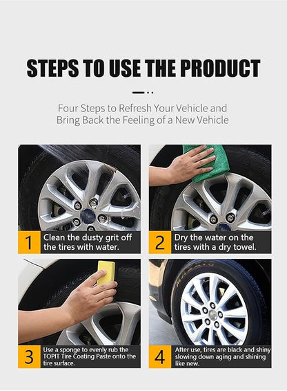 Tire Maintenance And Coating Paste, Long Lasting Tire Shine Wax, Car Tire Shine Gel, Wheel And Tire Cleaner, Car Tire Blackening Coating Wax Long Lasting Shine Rain Resistant Waterless Wax (1pcs)