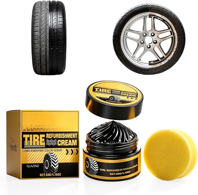 Car Tire Shine with Sponge, Tire Coating Paste Tire Polishing Paste, Long-Lasting Wet Gloss Tire Dressing for Cars Trucks Motorcycles RVs, Easy Apply Wheel Shine (1)