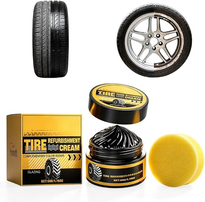 Car Tire Shine with Sponge, Tire Coating Paste Tire Polishing Paste, Long-Lasting Wet Gloss Tire Dressing for Cars Trucks Motorcycles RVs, Easy Apply Wheel Shine (1)