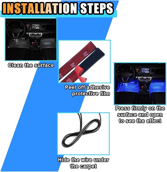 Universal Car LED Strip Light, Cigarette Lighter Auto Interior Decorative Lamp, 12V Under Dash Ambient Night Light, 24 LEDs RGB Neon Interior Atmosphere Lights for Car SUV (Blue, Cigar Lighter)