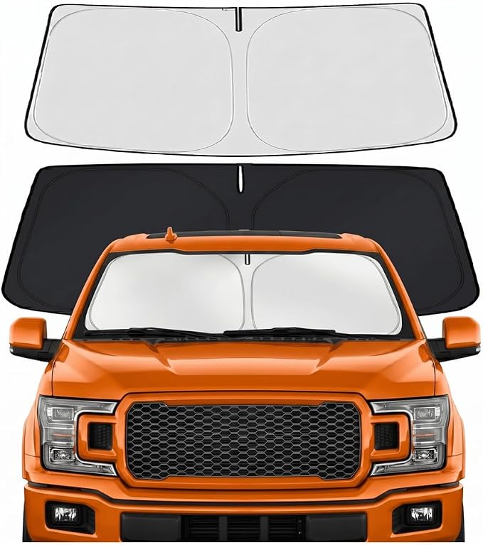 Custom Fit Windshield Sun Shade for ord F150 F-150 F250 F350 F450 2015-2020 | Custom Fit Windshield Cover, Blocks UV Rays, Double-Layer Heat Shield, Durable Frame, Easy Fold & Storage