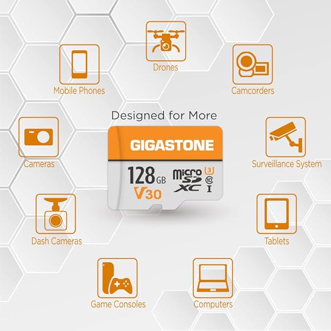 GIGASTONE 128GB Micro SD Card 5-Pack, A1 V30 4K Video Recording, Surveillance, Security Camera, Dash Cam, Drone, 95MB/s MicroSDXC Memory Card UHS-I Class 10, with Adapter