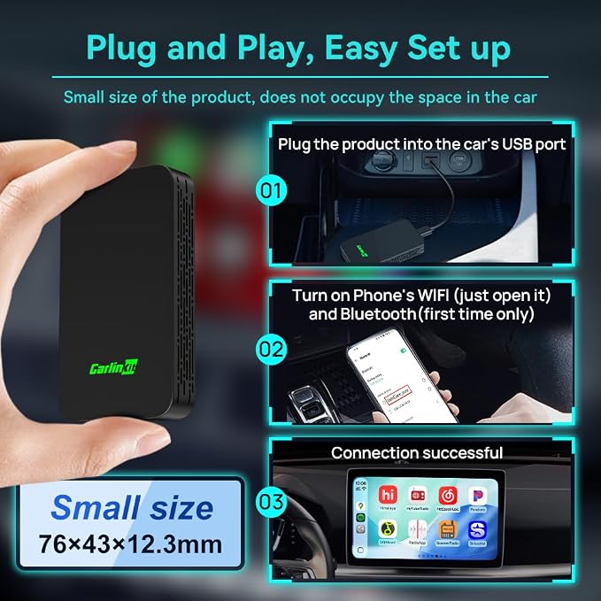 Carlinkit 5.0 2air Wireless car Adapter,CarPlay Dongle for Wired CarPlay and Wired Android Auto Car,for iPhone 6+ and Android 11+,Easy Setup via Plug-in USB Connection,Supports Online Upgrde