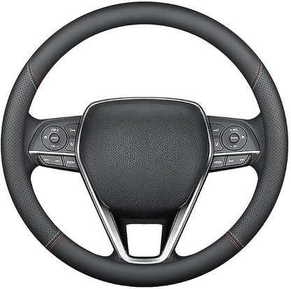 LKWLIKEI Nappa Premium Leather car Steering Wheel Cover, Non-Slip, Breathable, Universal 15 inches (red Blue line)