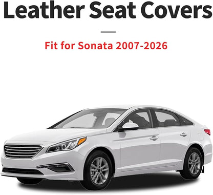 Fit Sonata Car Seat Covers for Hyundai Sonata 2009-2026 - Luxury Leather, Anti-Slip, All-Weather Seat Cushions, Waterproof & Breathable, Airbag Compatible, Full 5-Seat Set (Black)
