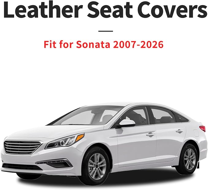 Fit Sonata Car Seat Covers for Hyundai Sonata 2009-2026 - Luxury Leather, Anti-Slip, All-Weather Seat Cushions, Waterproof & Breathable, Airbag Compatible, Full 5-Seat Set (Black)