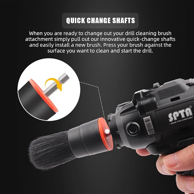 SPTA Drill Brush Attachment, 5 Pcs Mixed Hair Drill Brush Head Set, Auto Detail Set, Replacement Car Detail for Cleaning Interior or Exterior, Used on Electric, Electric Driver