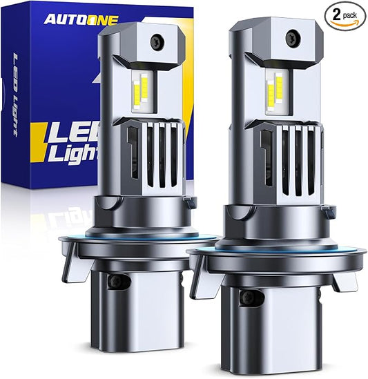 AUTOONE Latest & Brightest H13 LED Bulbs, 60,000LM 10X Ultra Bright 6500K Cool White, 1:1 Halogen Mini Size 9008 Halogen Bulb, 60,000Hrs Lifespan, Plug and Play Driving Fog Light, Pack of 2
