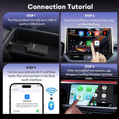 Carlinkit CP2A Pro Wireless CarPlay Adapter- Supports for Netflix/YouTube/TikTok Lite Streaming for Factory Wired CarPlay Cars, Wireless Android Auto & Car Play Dongle, USB-A/C, Online Upgrade