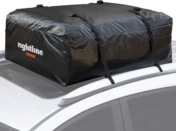 Rightline Gear Ace Jr Weatherproof Rooftop Cargo Carrier for Top of Vehicle, Attaches With or Without Roof Rack, 10 Cubic Feet, Black