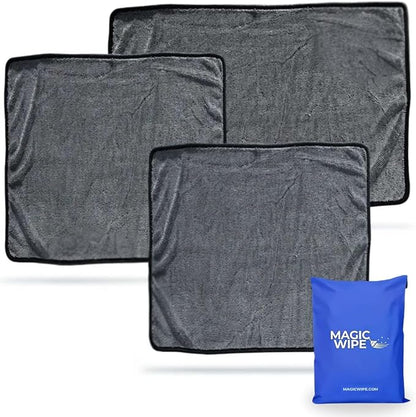 MagicWipe® Bathroom Drying Cloth, 1-40 x 60 cm & 2-30 x 40 Microfibre Cleaning Cloth - Streak & Lint Free Cloth, Premium Quality Drying Towel for Bathrooms, Kitchen, Mirrors (3, Multiplesize Black)