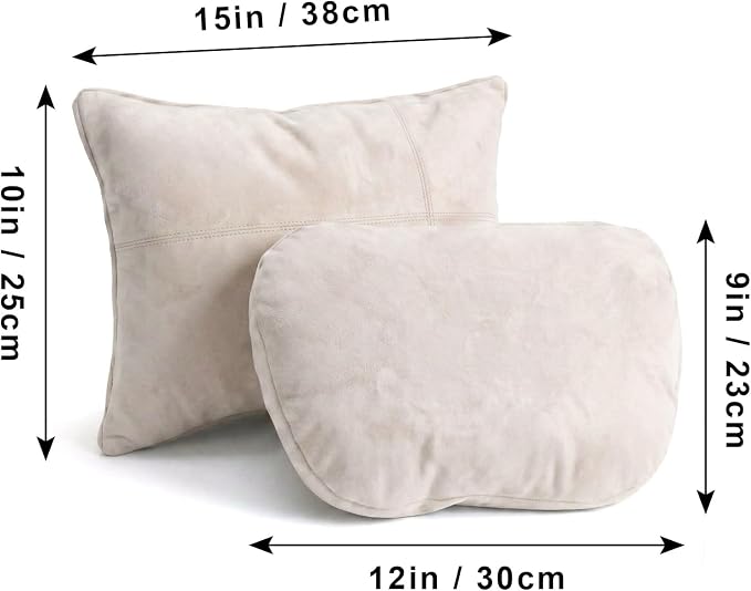 2PCS Car Pillow for Car Neck Pillow for Driving Seat Neck Support Soft Cushion Back Support Head-Rests for Vehicle Sleeping with Elastic Adjustment Strap (Beige, Head and Lumbar)