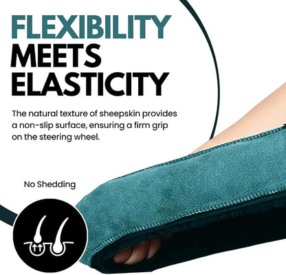 Andalus Brands Luxury Fluffy Car Steering Wheel Covers – Genuine Merino Sheepskin, Soft Fuzzy Car Steering Wheel Cover for Women, Universal 14.5-15" Size, Plush Fur Cute Auto Accessories, Alpine Green