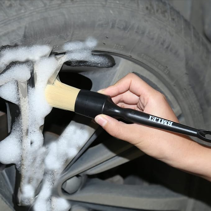 BMLEI 3pcs Car Detailing Brushes Set,Boars Hair Auto Car Detail Brush Kit No Scratch, Car Detailing Kit for Clean Interior or Exterior, Wheels, Tires, Engine Bay, Leather Seats