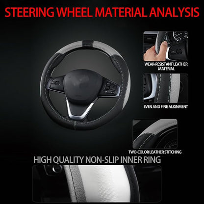 BESULEN Car Steering Wheel Cover, Soft Leather Steering Wheel Protector, Universal Non-Slip Steering Wheel Covers, Comfortable Grip Sweat-Absorbent, Automotive Interior Accessories