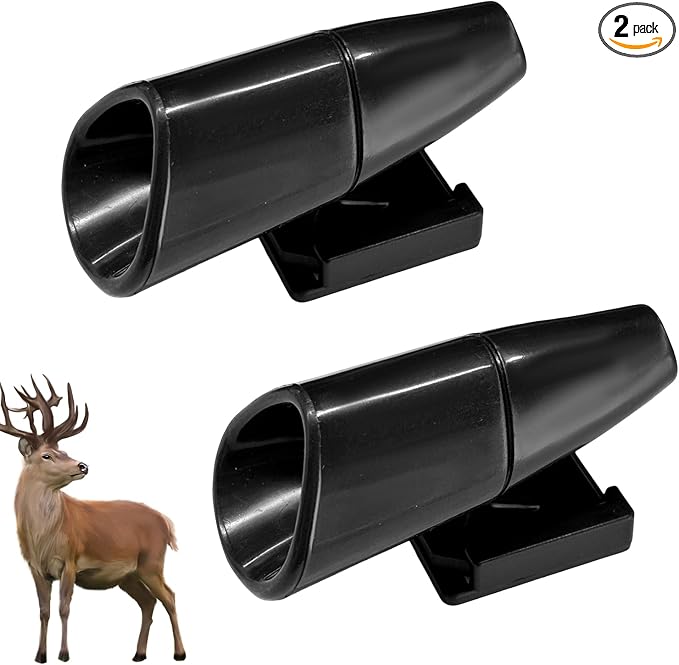 2PCS Car Deer Whistles, Waterproof Auto Animal Warning Horns with Self-Adhesive, Wind Activated Deer Alert Devices Animals Collision Prevention for Cars Trucks SUVs (Black)