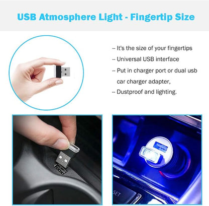 BukNikis USB Car LED Atmosphere Lights Mini LED Ambient Kit Car Accessories Lighting Universal (Red, 2 PCS)