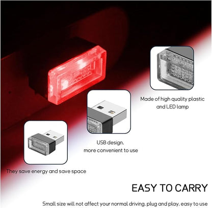 Dickno 4 PCS USB LED Car Interior Atmosphere Lamp, Portable Mini LED Night Light, Plug-in USB Interface Trunk Ambient Lighting Kit, Universal Vehicle Interior Accessories (Red)