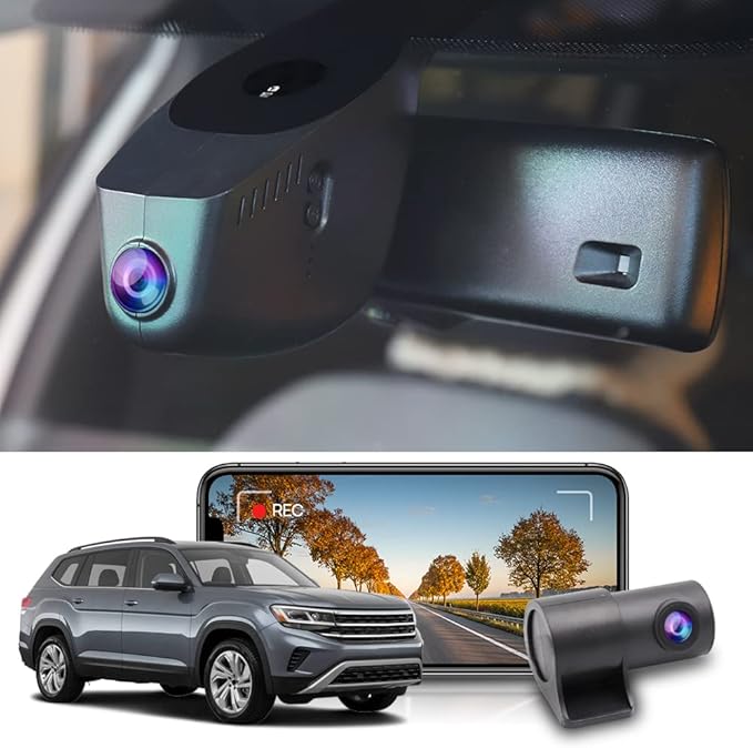 Fitcamx Front 4K+Rear 1080P Dash Cam Adapts for Volkswagen Atlas 2018-2026 (Model A/Narrow Rear End) & Atlas Cross Sport 2020-2026, OEM Look, Dual Loop Recording, WiFi & APP, Parking Mode, 128GB Card