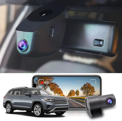 Fitcamx Front 4K+Rear 1080P Dash Cam Adapts for Volkswagen Atlas 2018-2026 (Model A/Narrow Rear End) & Atlas Cross Sport 2020-2026, OEM Look, Dual Loop Recording, WiFi & APP, Parking Mode, 128GB Card