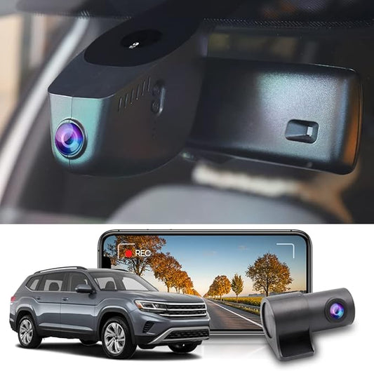Fitcamx Front 4K+Rear 1080P Dash Cam Adapts for Volkswagen Atlas 2018-2026 (Model A/Narrow Rear End) & Atlas Cross Sport 2020-2026, OEM Look, Dual Loop Recording, WiFi & APP, Parking Mode, 128GB Card
