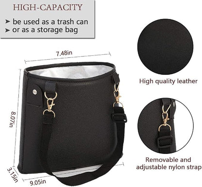 HerMia Hanging Car Trash Can Bin, Garbage Can PU Leather, Waterproof Litter Auto Trash Can for Travelling, Outdoor, and Vehicle (Black)