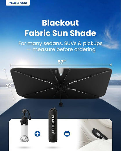 PEMOTech【for Chevrolet Spark/Sonic; MINI Cooper and Sports Cars & Coupes】Umbrella Windshield Sun Shade | Quick-Install Reliable UV Blocker&Heat Shield | Versatile Sun shade for Windshield (49"X25.6")
