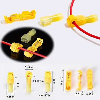 108 Pcs T-Tap Wire Connectors Kit, Quick Splice Self-Stripping Electrical Wire Terminals for Speaker Car Audio, Nylon Fully Insulated Male Quick Disconnects for Automotive Wiring (22-10 AWG)