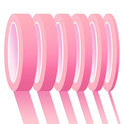 6 Rolls Fine Line Tape 1/16, 1/8, 1/5, 2/5, 1/2, 3/4 Inch x 55 Yard Fineline Masking Tape Painter Adhesive Automotive for DIY Car Auto Paint (Pink, Mixed Sizes)