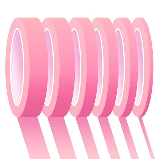 6 Rolls Fine Line Tape 1/16, 1/8, 1/5, 2/5, 1/2, 3/4 Inch x 55 Yard Fineline Masking Tape Painter Adhesive Automotive for DIY Car Auto Paint (Pink, Mixed Sizes)