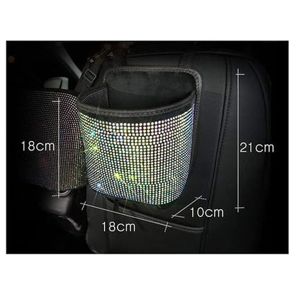 Bling Rhinestones Car Trash Can, Car Seat Back Organizer Trash Bag Auto Garbage Can Hanging Container Waste-Basket - Colorful