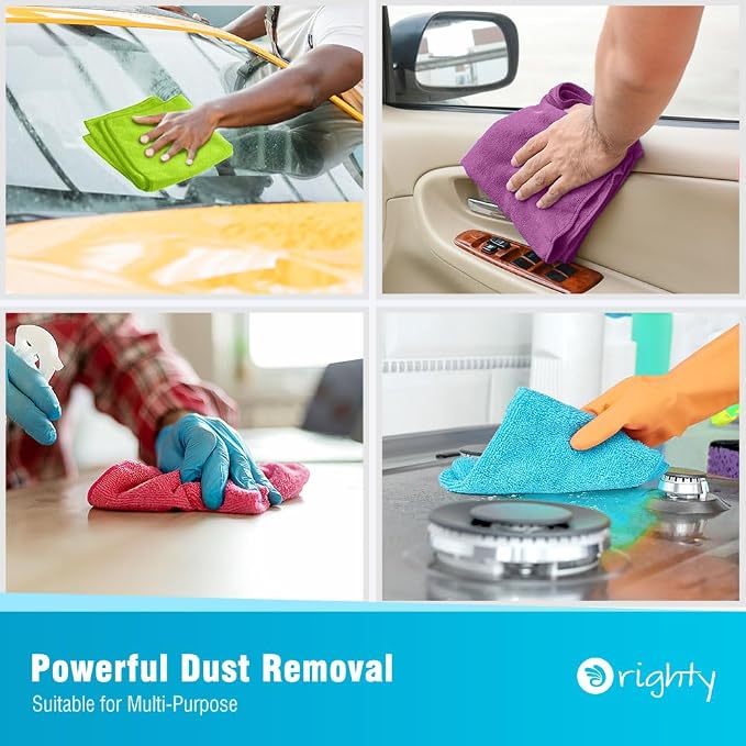 Orighty Microfiber Cleaning Cloth Pack of 24, Microfiber Towels for Cars, Highly Absorbent Car Cleaning Supplies, Lint Free Cloths Clean Rags for Car Care, House, Kitchen, 12x11 inch, Multicolor