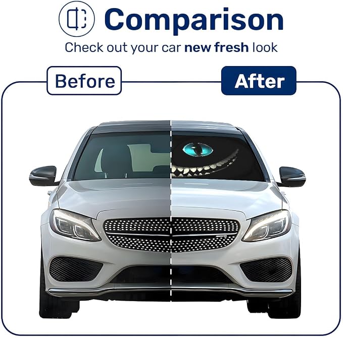 GENANY Black Horror Cat Eyes Windshield Sun Shade for Car SUV Truck (55x29 Inches), Automobile Sunshade, Protector Blocks UV, Car Accessories