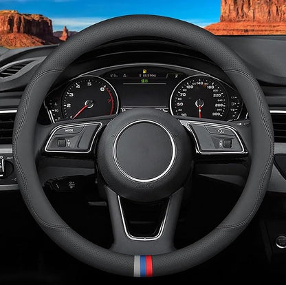 Custom-Fit for BMW Steering Wheel Cover, Premium Leather Car Steering Wheel Cover with Logo, Non-Slip, Breathable, for B-MW Accessories (D-Style,for BMW)