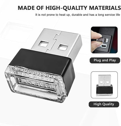 4 PCS USB LED Car Interior Ambient Lighting Kit, Portable Plug-in Atmosphere Lamp Decor Night Light, Universal Vehicle Interior Accessories for Most Cars (White)