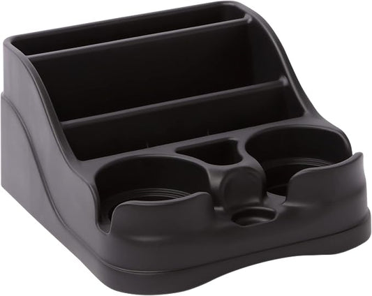 Moblorg Small Center Console for Cars, Trucks, Minivans, SUVs, Vehicle Organizer, Cup Holders, Recycled Plastic, Made in USA (Black)